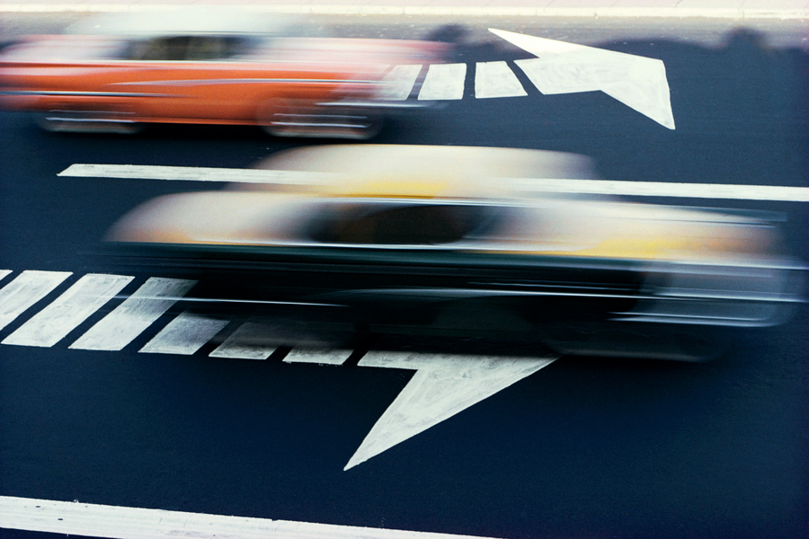 Premium Rates Apply. Cars speed over road markings in Mexico City. Original Publication: Colour Photography book.  (Photo by Ernst Haas/Getty Images)